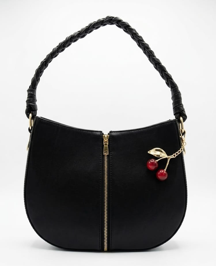 Black Braided Handle Luna Bag
