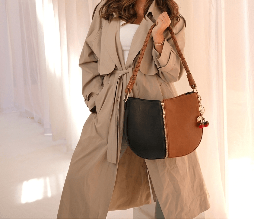 Black & Brown Braided Handle Luna Bag