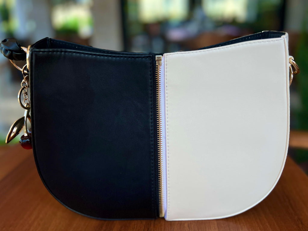 Black & white Braided Handle Luna Bag