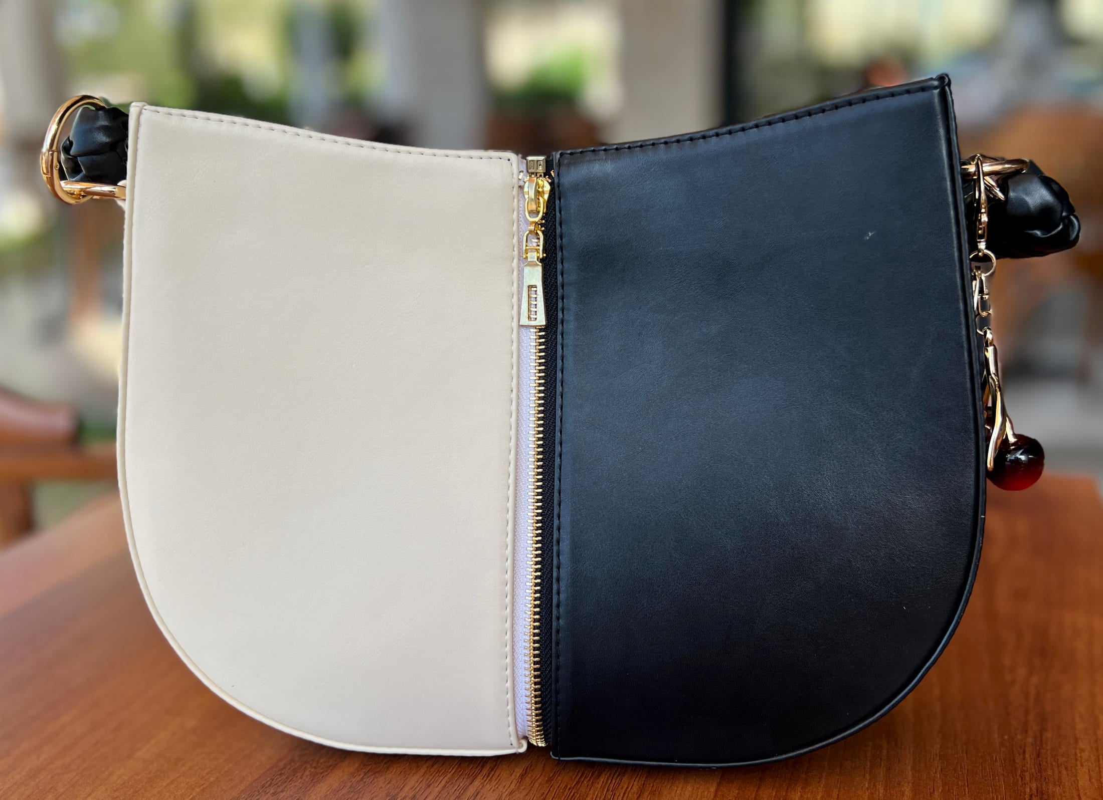 Black & white Braided Handle Luna Bag