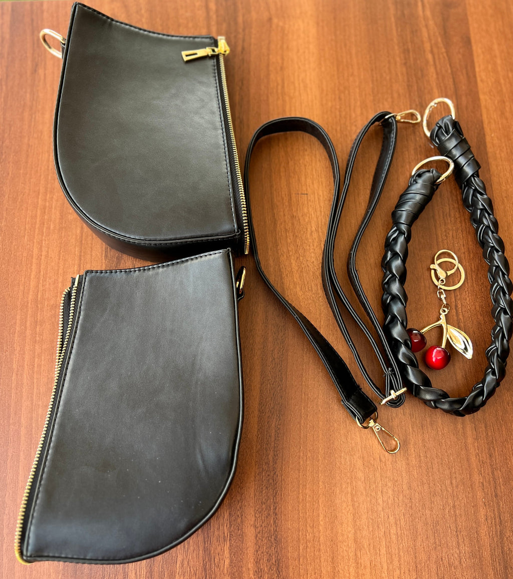 Black Braided Handle Luna Bag