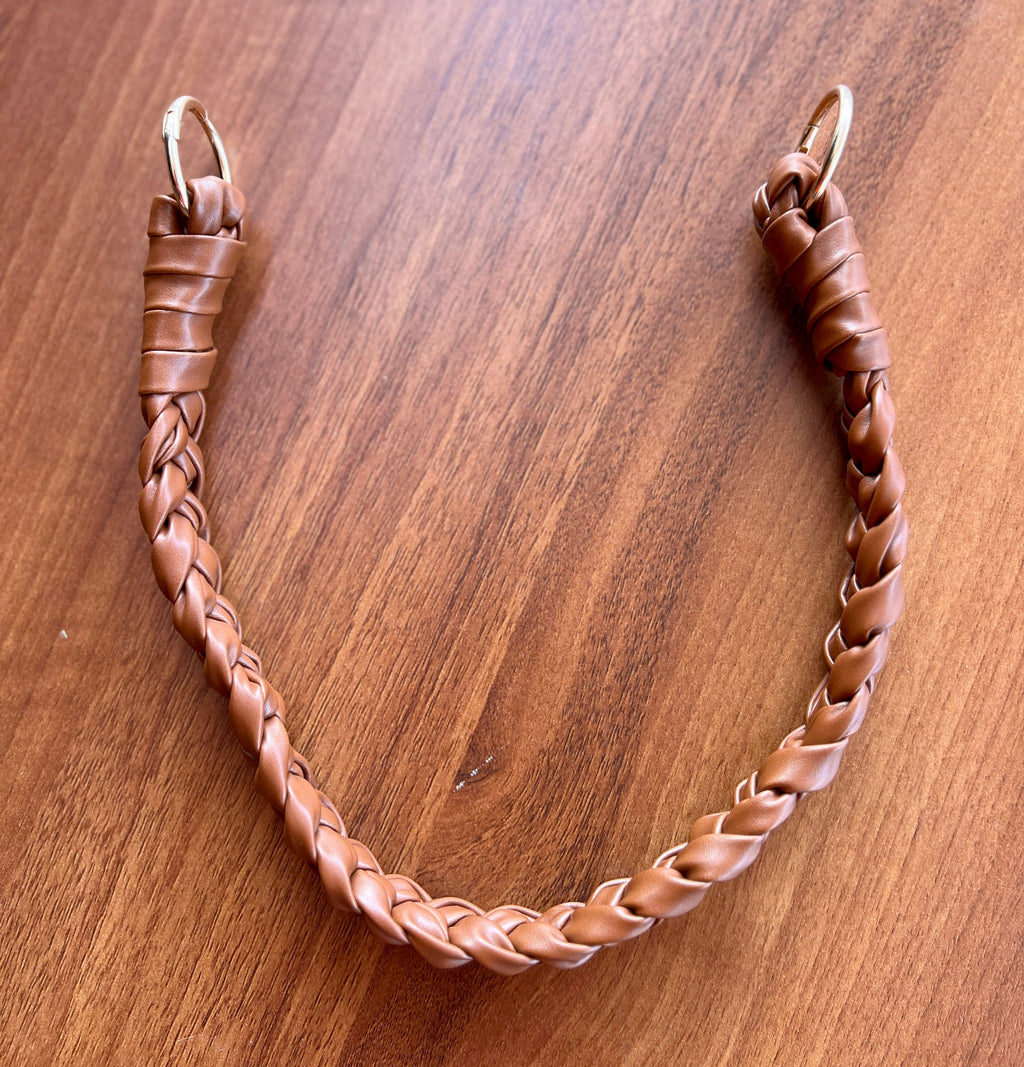 Brown & offWhite Braided Handle Luna Bag