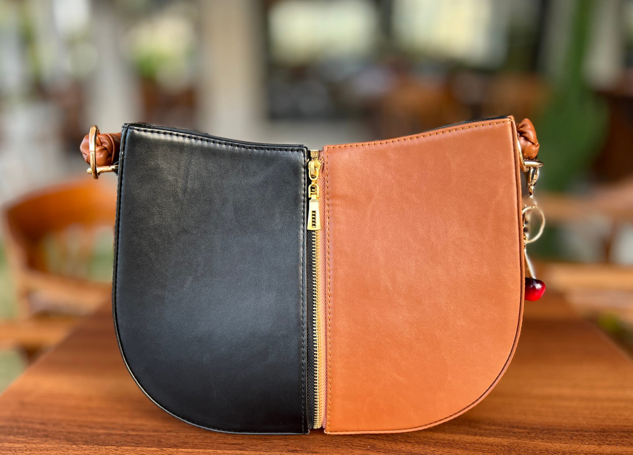Black & Brown Braided Handle Luna Bag