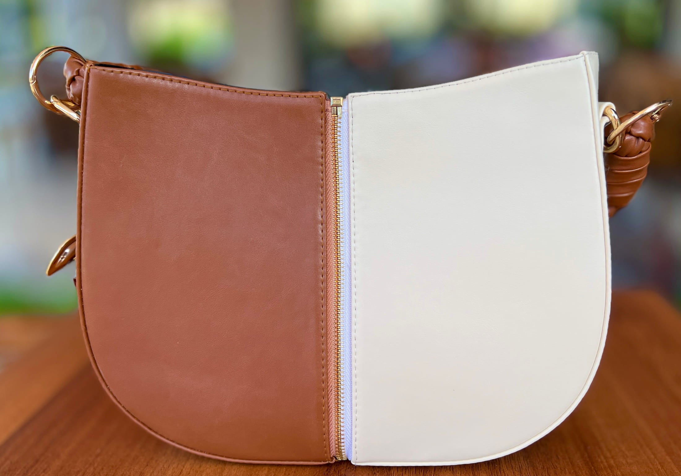 Brown & offWhite Braided Handle Luna Bag