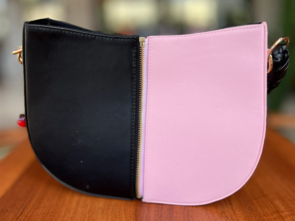 Black & Blush Pink Braided Handle Luna Bag