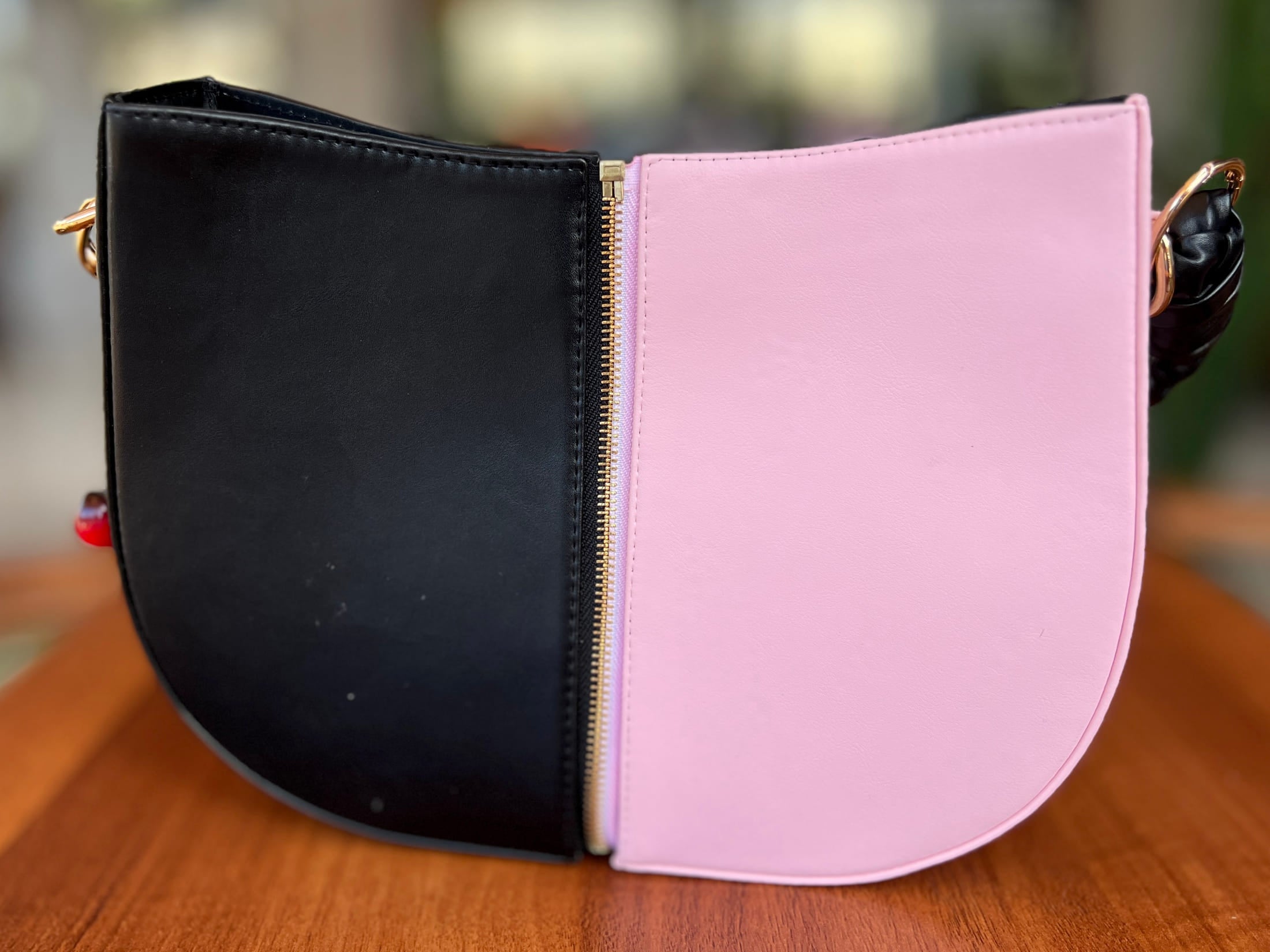 Black & Blush Pink Braided Handle Luna Bag