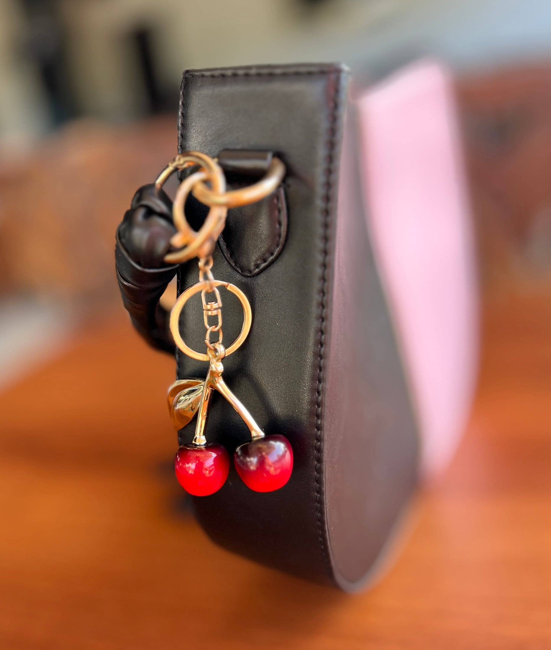 Black & Blush Pink Braided Handle Luna Bag