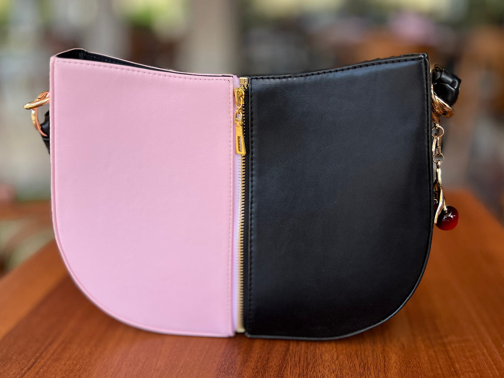 Black & Blush Pink Braided Handle Luna Bag
