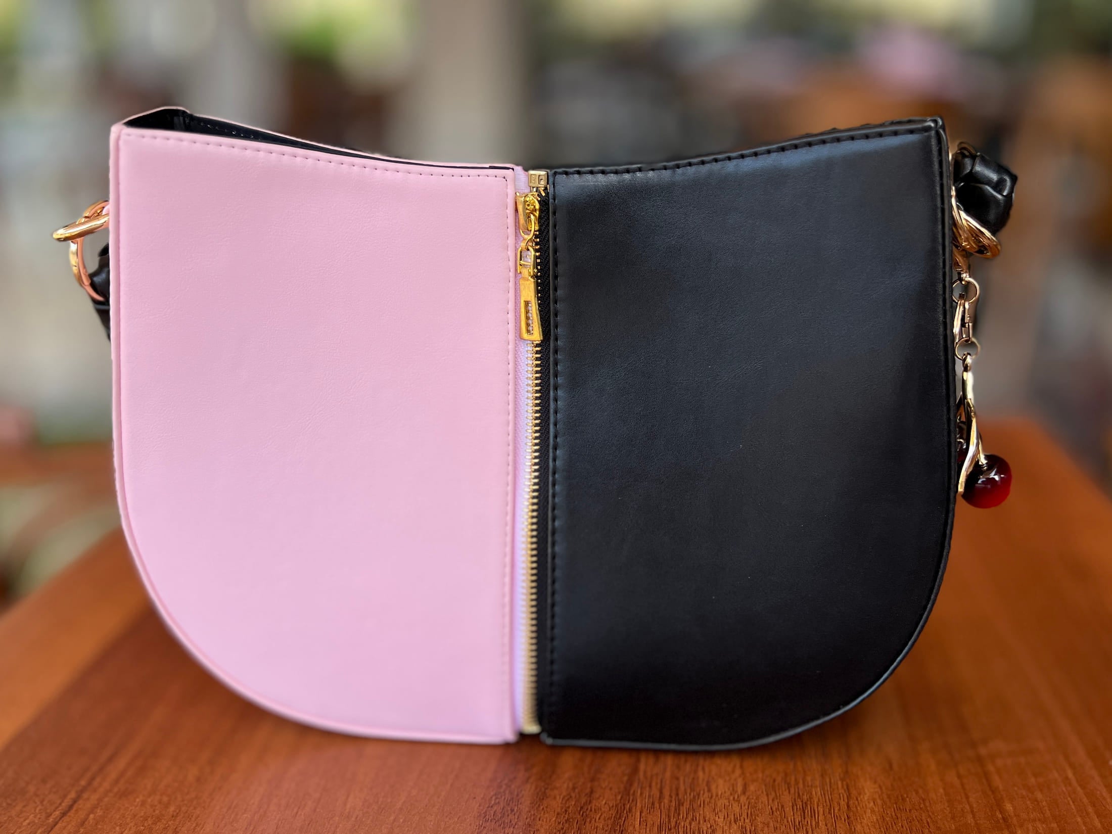 Black & Blush Pink Braided Handle Luna Bag