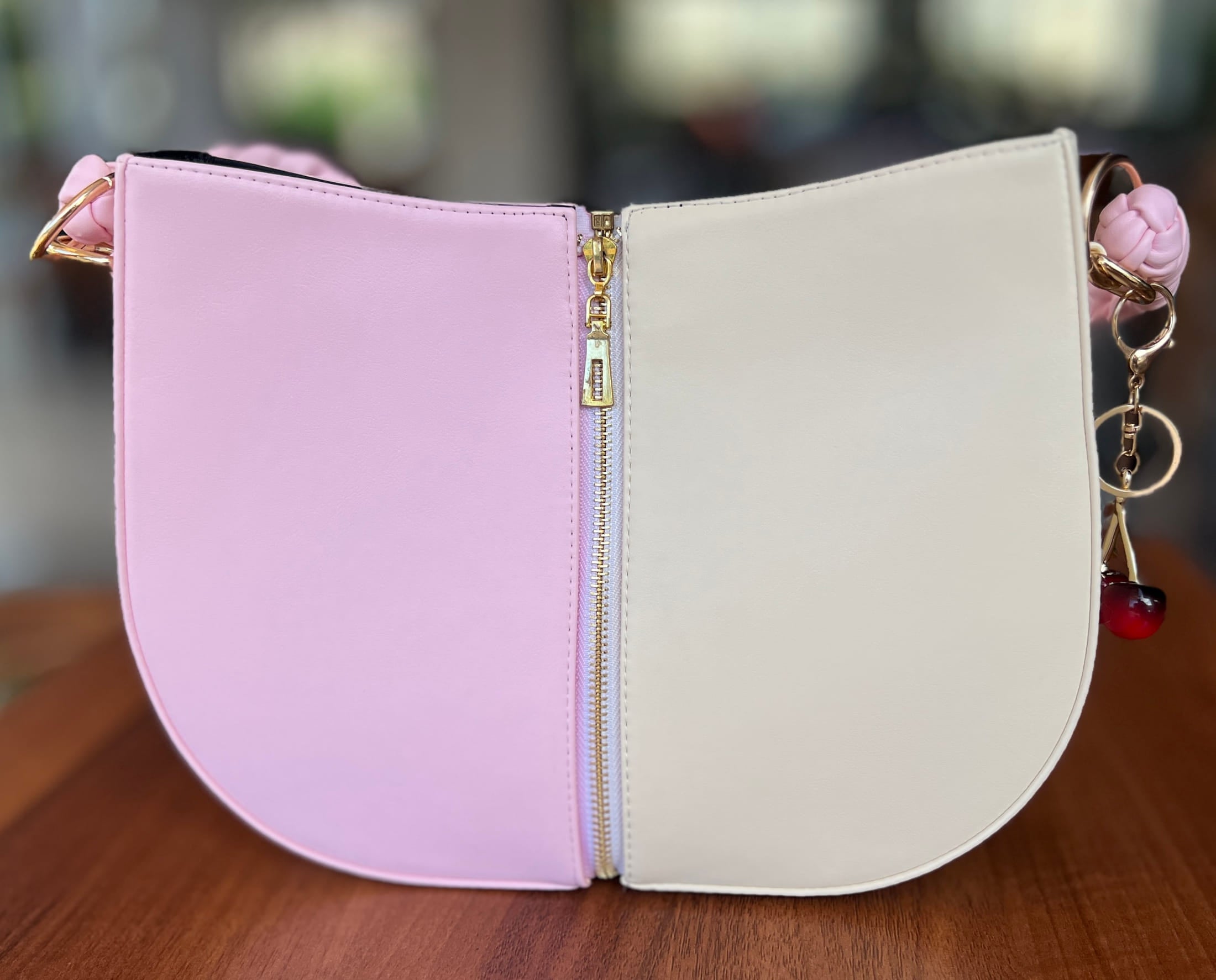 Off-White & Pink Braided Handle Luna Bag