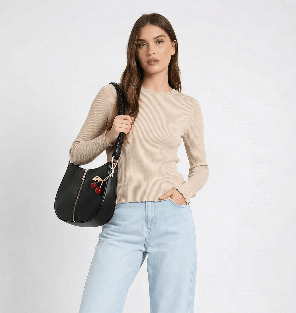 Black Braided Handle Luna Bag