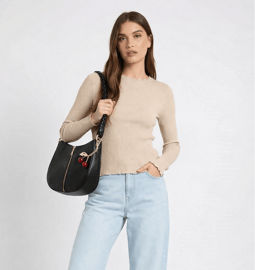Black Braided Handle Luna Bag