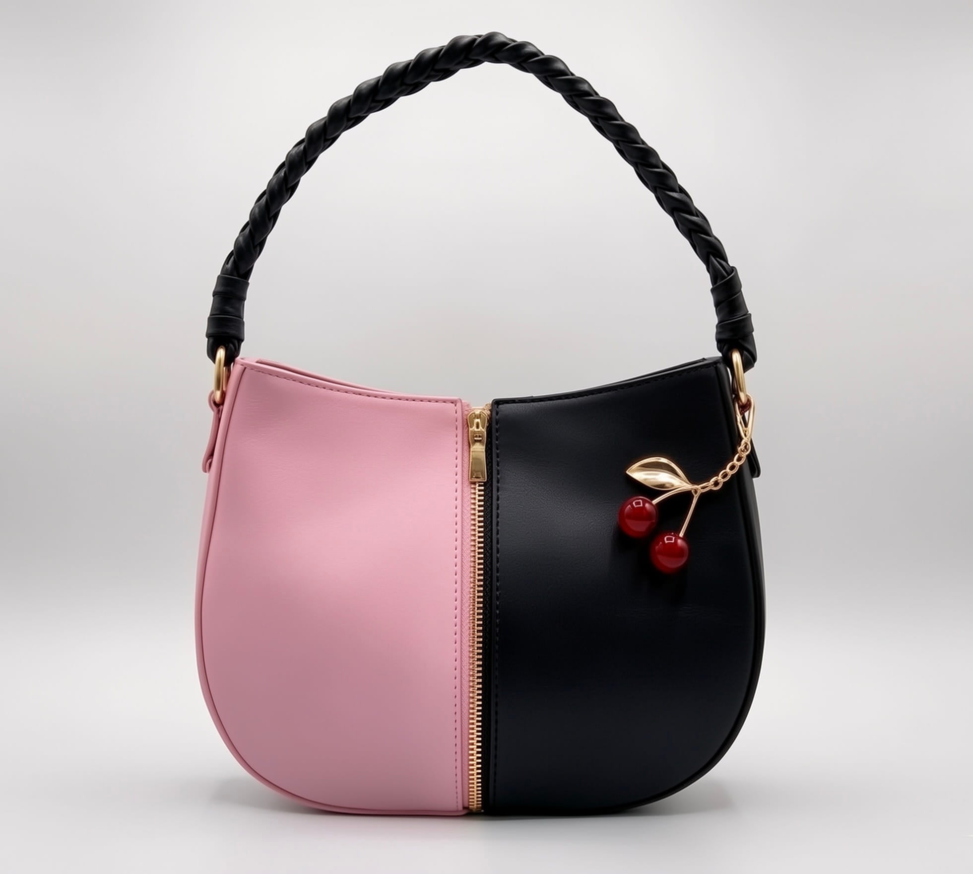 Black & Blush Pink Braided Handle Luna Bag