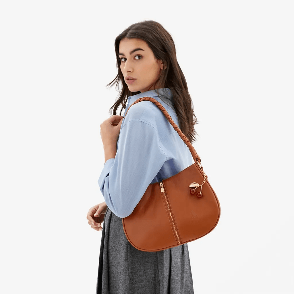 Brown Braided Handle Luna Bag