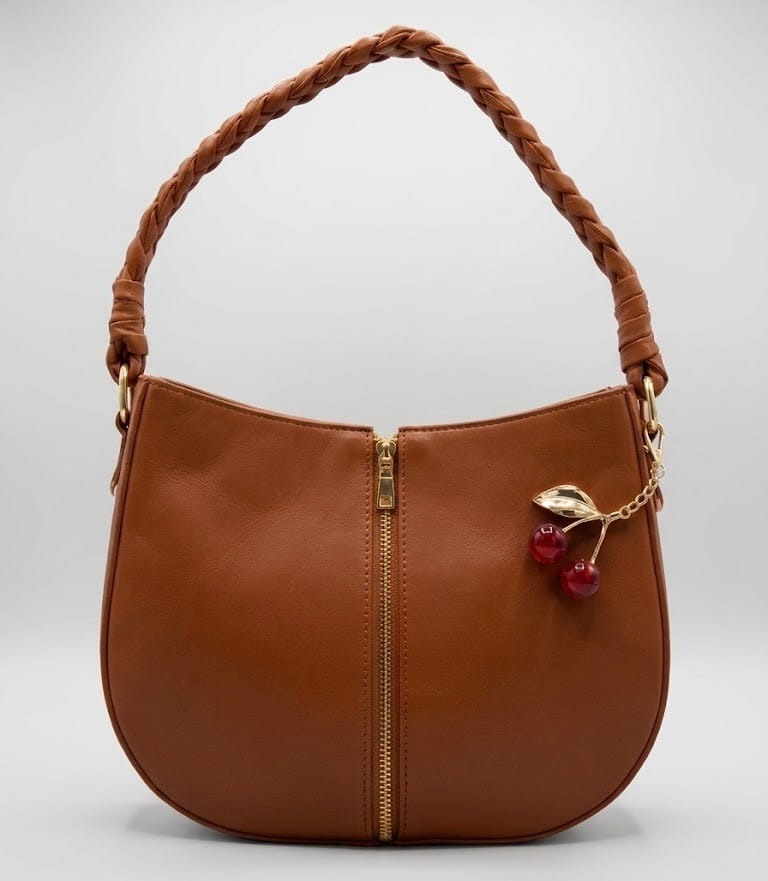 Brown Braided Handle Luna Bag