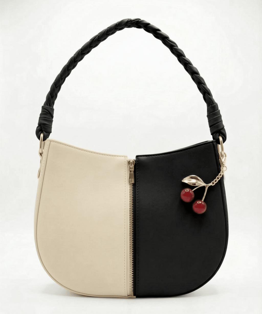 Black & white Braided Handle Luna Bag