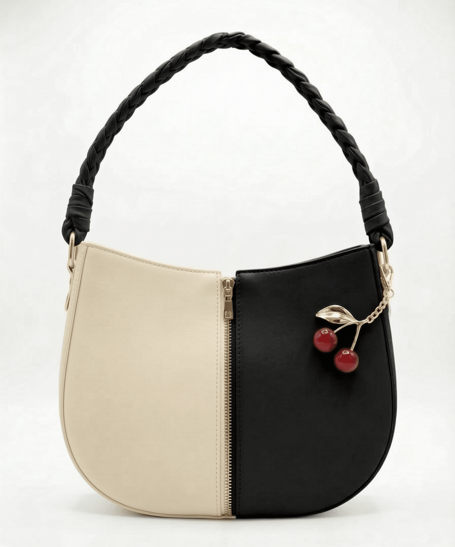 Black & white Braided Handle Luna Bag